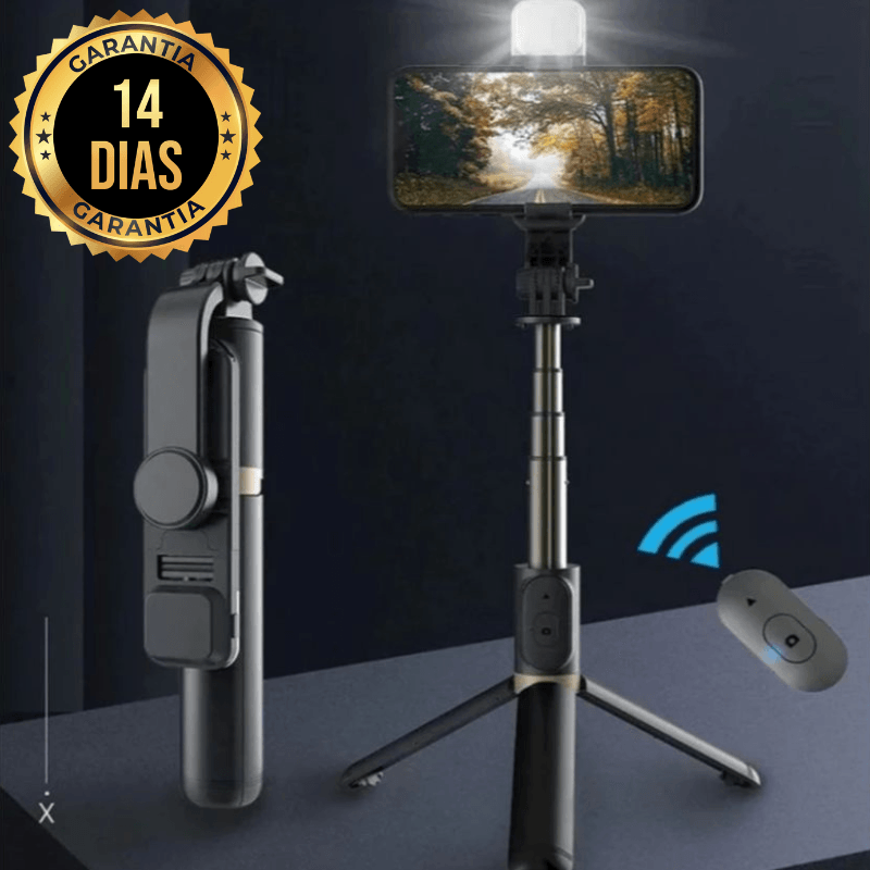 Insta Selfie™ 4 Em 1 - Tripé, Bastão de Selfie, Controle Bluetooth e Luz Integrada - ORIGINAL - Cloud Importados